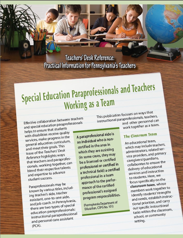 Teachers' Desk Reference: Special Education Paraprofessionals and Teachers Working as a Team