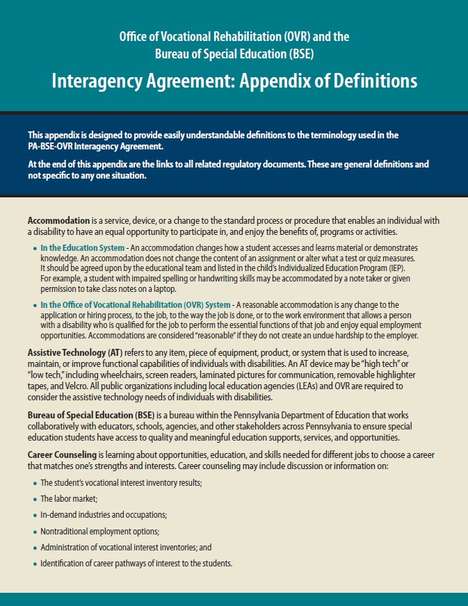 BSE/OVR - Interagency Agreement: Appendix of Definitions