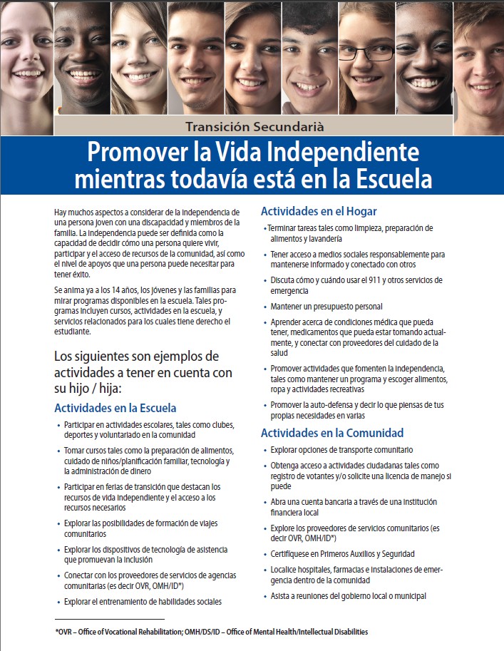 Secondary Transition: Promoting Independent Living While Still in School (Spanish)