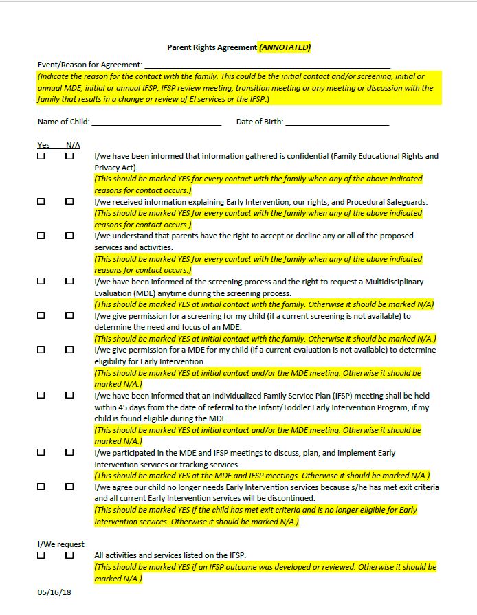 Parent Rights Agreement - Annotated cover image