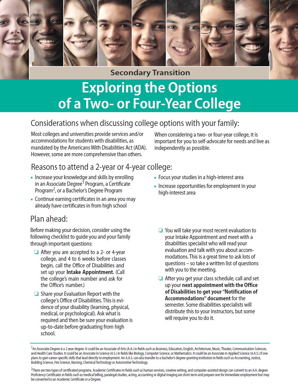 Secondary Transition: Exploring the Options of a Two- or Four-Year College (Spanish)