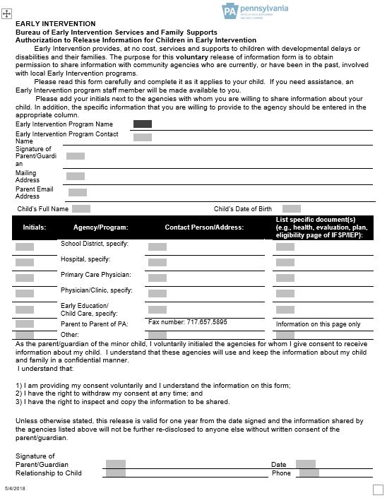 Authorization to Release Information for Children in Early Intervention cover image