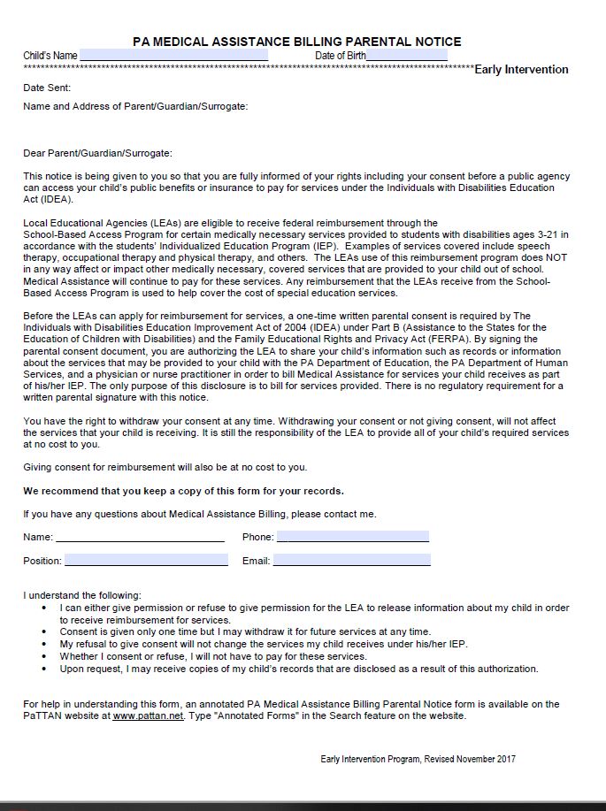 Pennsylvania Medical Assistance Billing Parental Notice  cover image