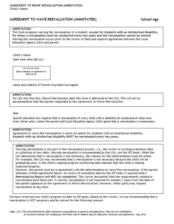Agreement to Waive Reevaluation -Annotated