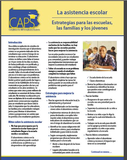 CAPS School Attendance: Strategies for Schools, Families, and Youth (Spanish)