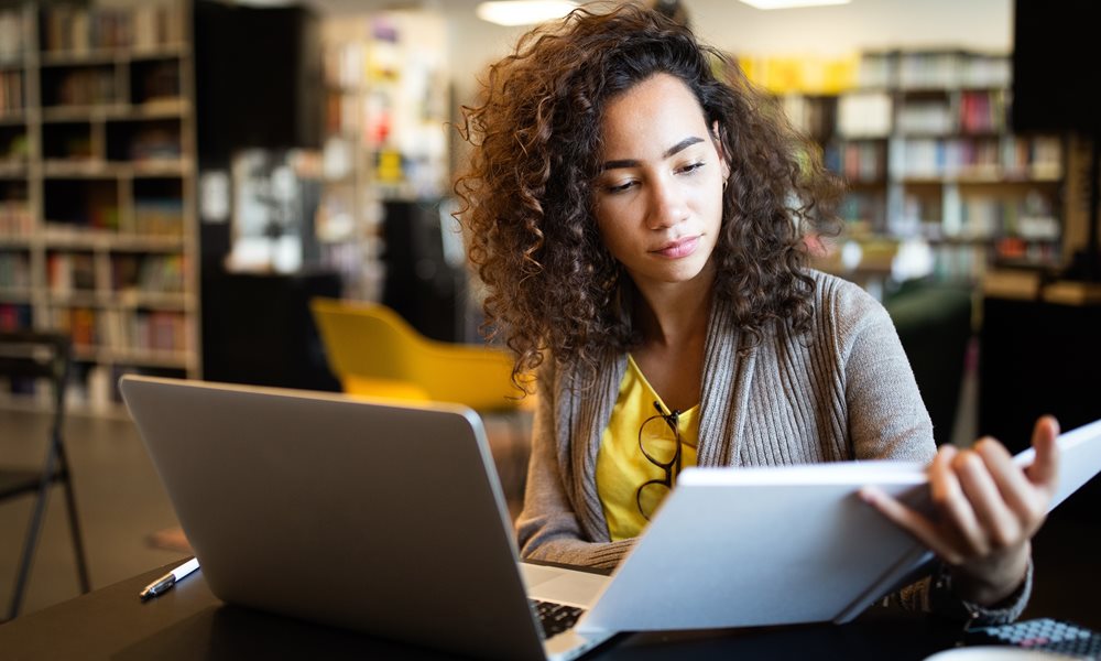 woman using computer