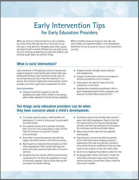 Early Intervention Tips for Early Education Providers