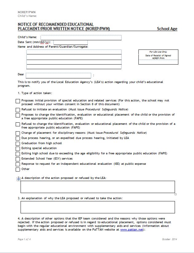 NOTICE OF RECOMMENDED EDUCATIONAL PLACEMENT/PRIOR WRITTEN NOTICE (NOREP/PWN) - School Age (Vietnamese)