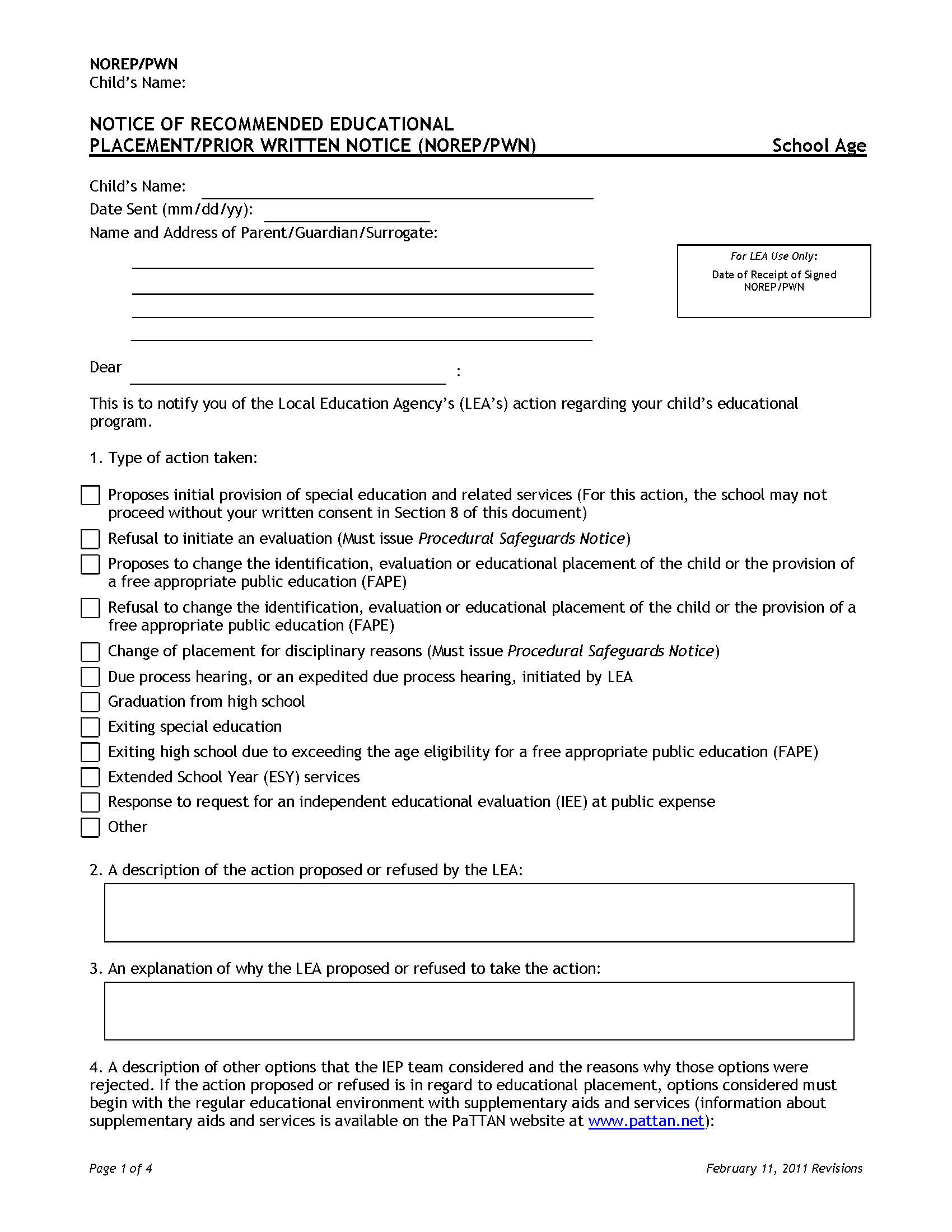 NOTICE OF RECOMMENDED EDUCATIONAL PLACEMENT/PRIOR WRITTEN NOTICE (NOREP/PWN) - School Age - Hungarian