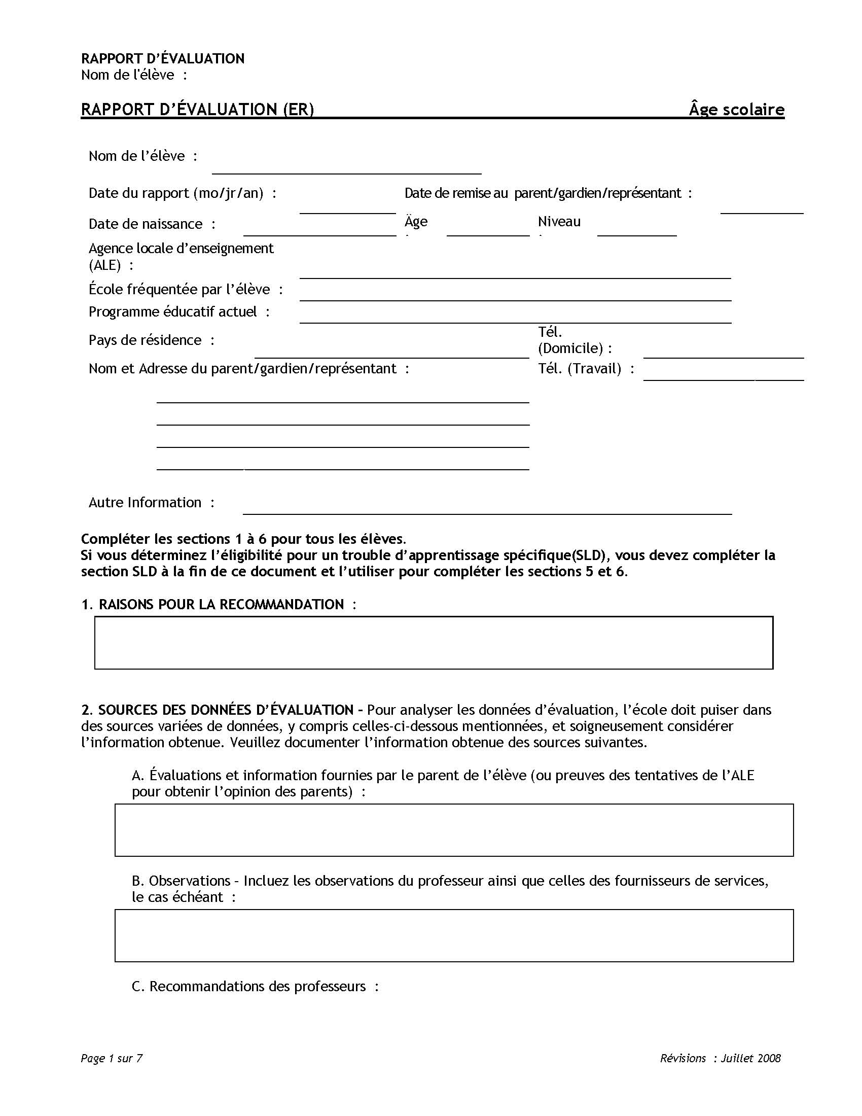 Evaluation Report - School Age (French) cover image